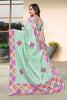 Graceful Mint Green H O Silk Digital Print Hand Work Saree Border for Women