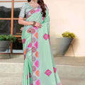 Graceful Mint Green H O Silk Digital Print Hand Work Saree Border for Women