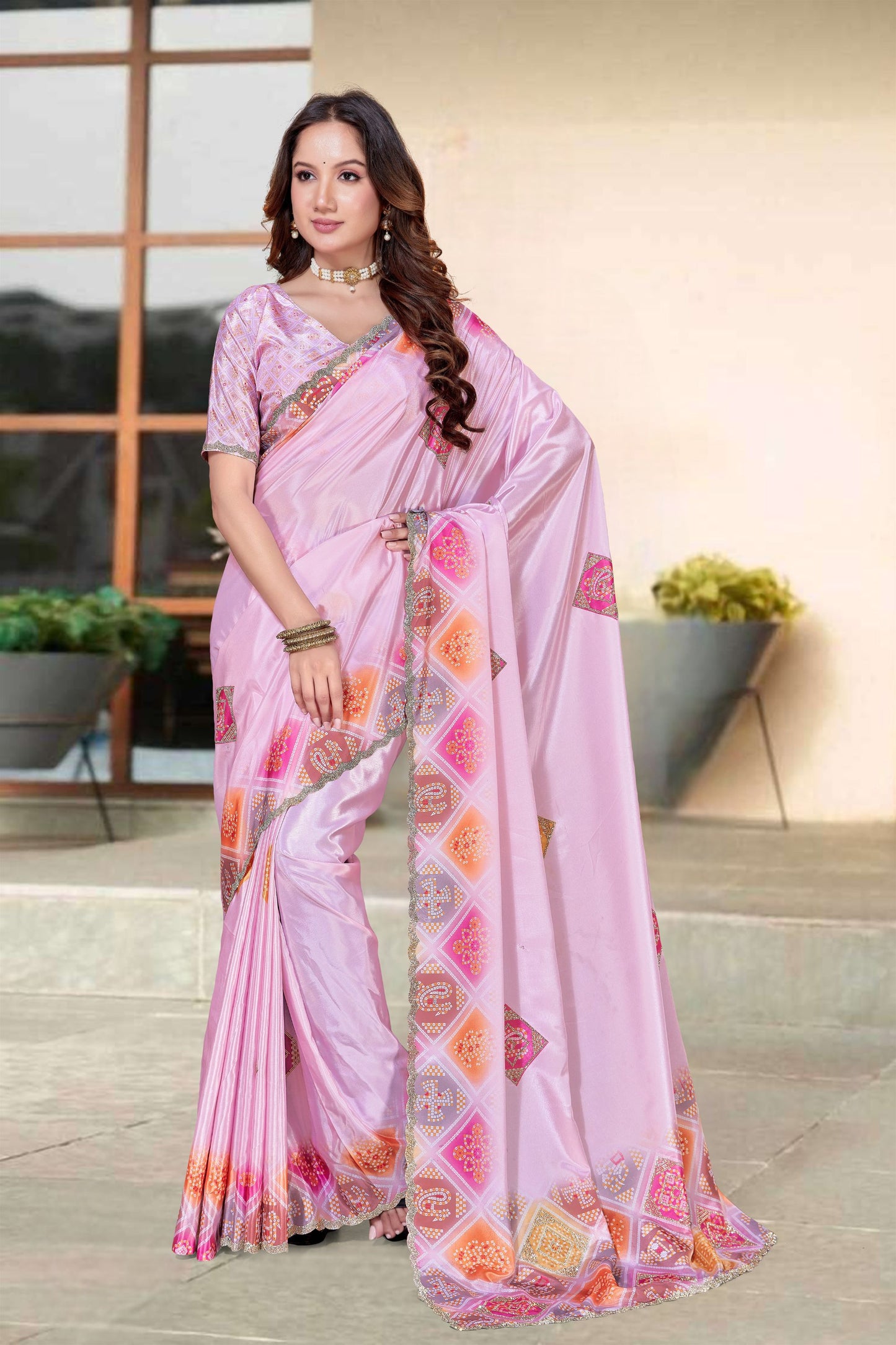 Stylish Lavender H O Silk Digital Print Hand Work Saree Border for Women