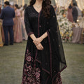 Amazing Black Georgette Embroidered Readymade Anarkali Suit with Dupatta for Women
