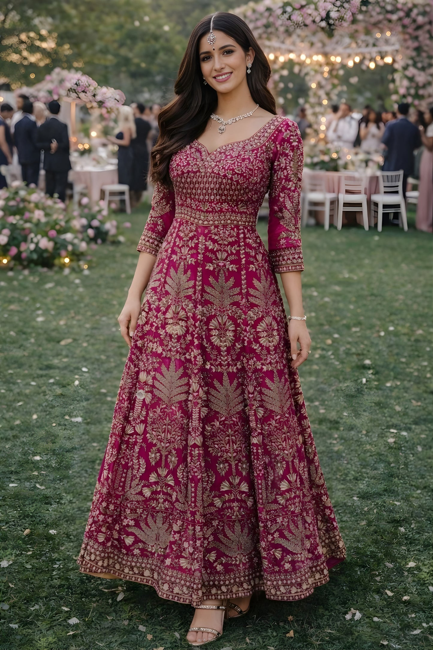 Stunning Dark Pink Georgette Embroidered Readymade Anarkali Suit with Dupatta for Women