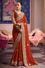 Rust Orange Georgette Saree Heavy Zari Embroidery Designer Blouse 