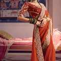 Rust Orange Georgette Saree Heavy Zari Embroidery Designer Blouse