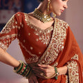 Rust Orange Georgette Saree Heavy Zari Embroidery Designer Blouse