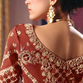 Rust Orange Georgette Saree Heavy Zari Embroidery Designer Blouse