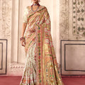Elegant Cream Dola Zari Silk Saree with Heavy Embroidery Thread Work for Women