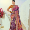 Exquisite Purple Pure Patola Silk Saree Mirror Moti Cut-Dana Work for Women