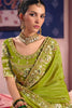 Lime Green Georgette Saree Heavy Zari Embroidery Designer Blouse
