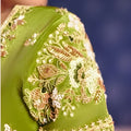 Lime Green Georgette Saree Heavy Zari Embroidery Designer Blouse