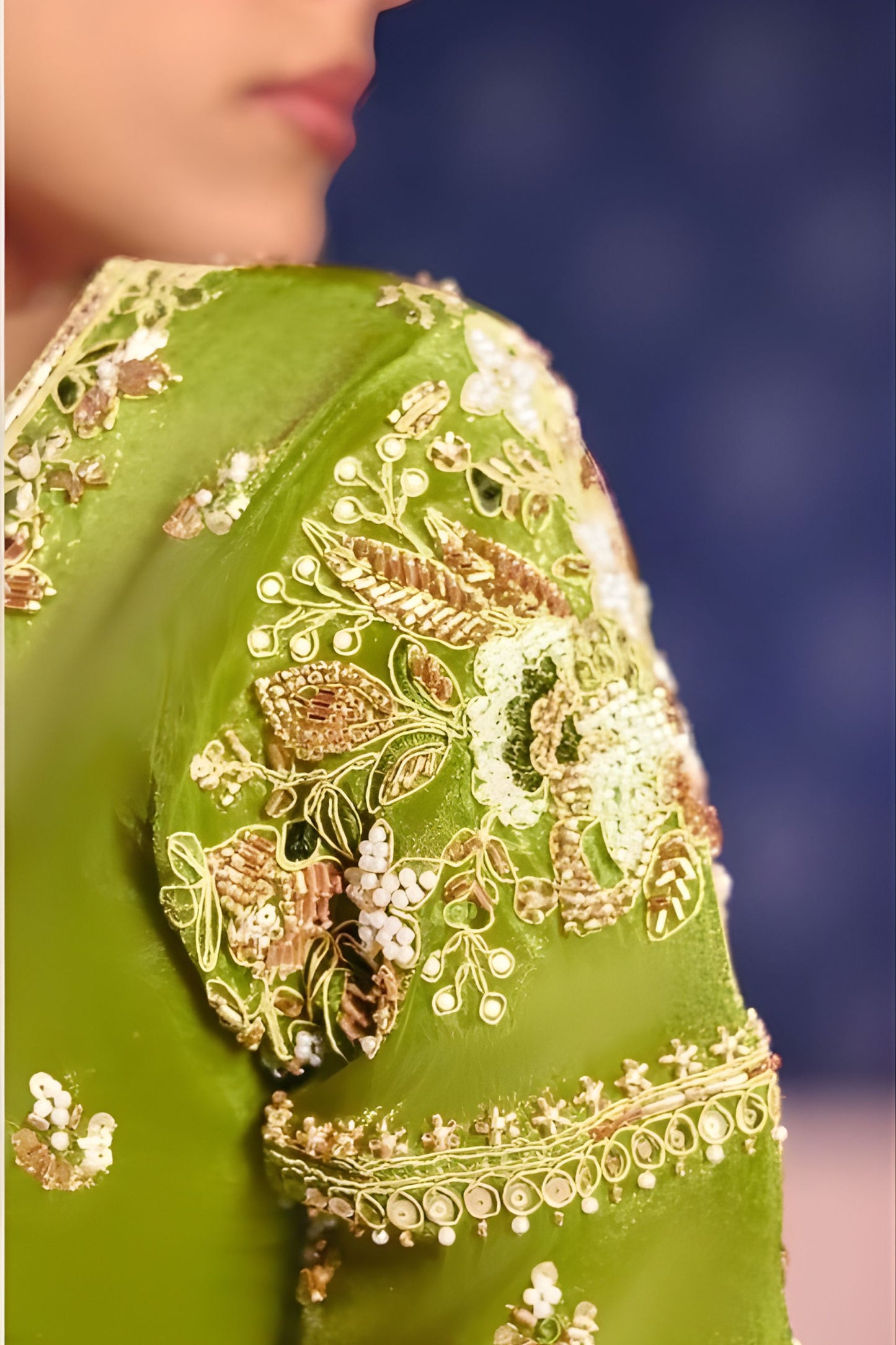 Lime Green Georgette Saree Heavy Zari Embroidery Designer Blouse