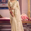 Cream Georgette Saree with Heavy Zari Embroidery Designer Blouse