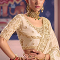 Cream Georgette Saree with Heavy Zari Embroidery Designer Blouse