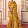 Premium Mustard Yellow Dola Zari Silk Saree with Heavy Embroidery Thread Work for Women
