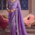 Lavender Purple Georgette Saree Heavy Zari Embroidery Designer Blouse