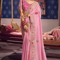  Pink Georgette Saree with Heavy Zari Embroidery Designer Blouse 