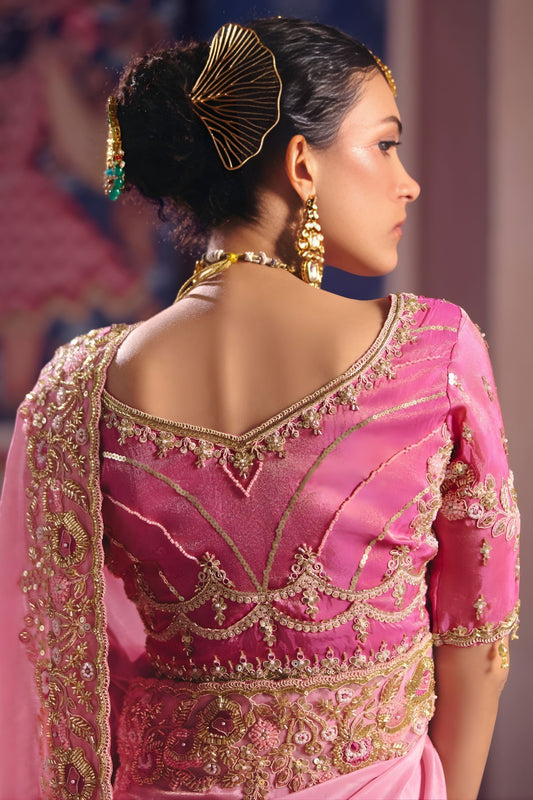 Pink Georgette Saree with Heavy Zari Embroidery Designer Blouse