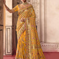 Stylish Yellow Dola Zari Silk Saree with Heavy Embroidery Thread Work for Women