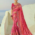 Beautiful Pink Pure Patola Silk Saree Mirror Moti & Cut-Dana Work for Women