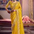 Yellow Georgette Saree with Heavy Zari Embroidery Designer Blouse