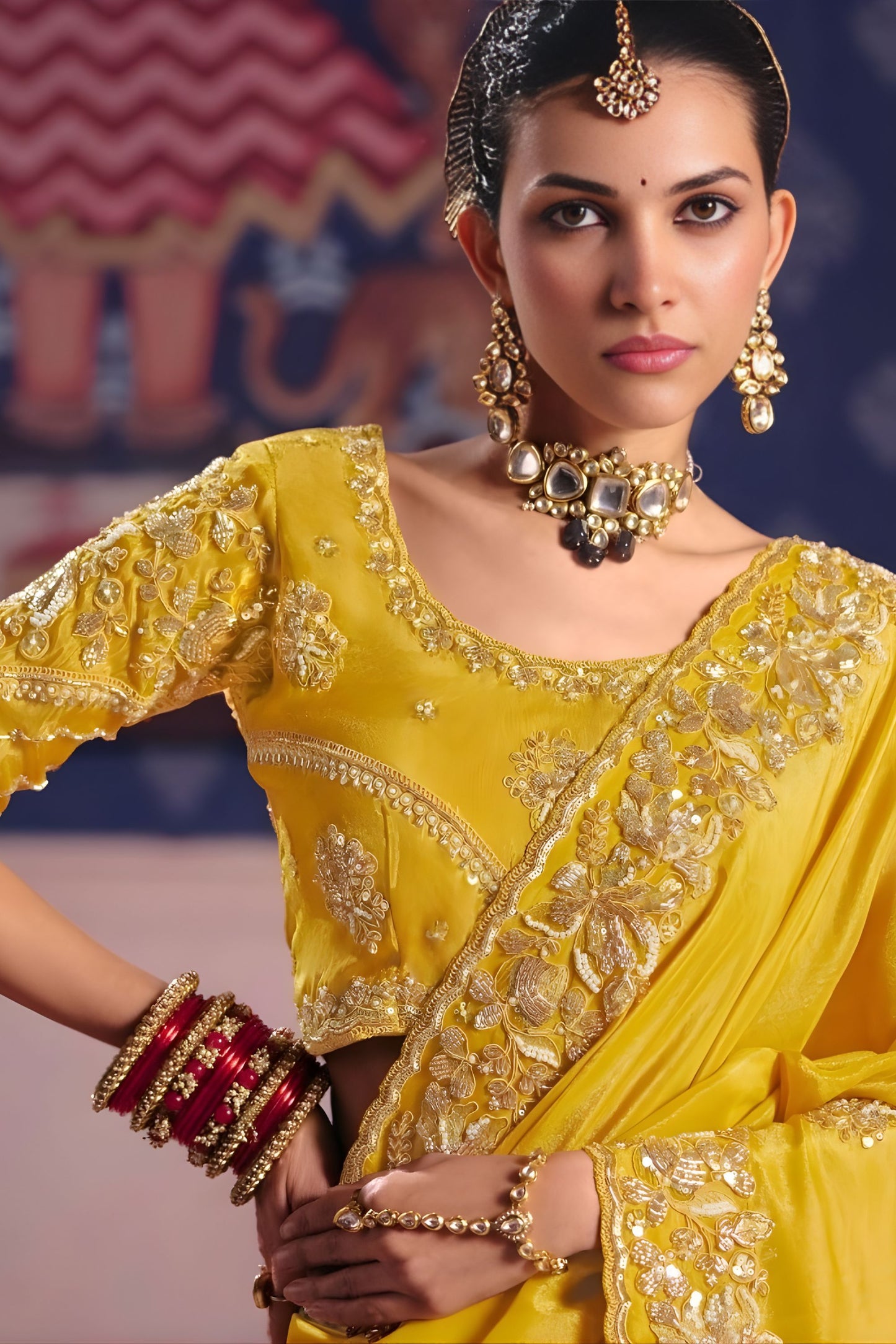 Yellow Georgette Saree with Heavy Zari Embroidery Designer Blouse