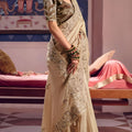 Beige Georgette Saree Heavy Zari Stone Embroidery Designer Blouse