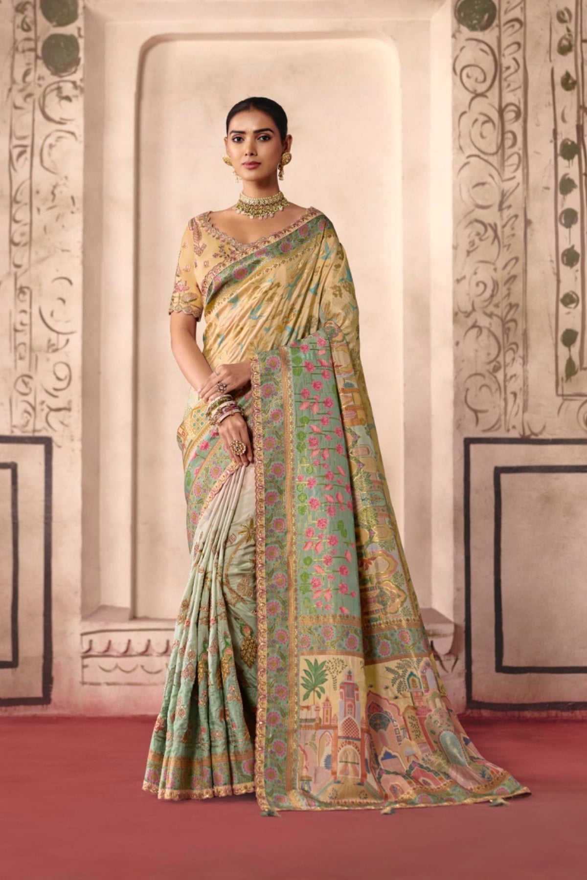 Lovely Green Dola Zari Silk Saree with Heavy Embroidery Thread Work for Women