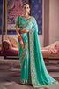 Aqua Green Georgette Saree Heavy Zari Embroidery  Designer Blouse 