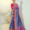 Striking Multicolor Pure Patola Silk Saree Mirror Moti Cut-Dana Work for Women