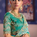 Aqua Green Georgette Saree Heavy Zari Embroidery  Designer Blouse