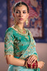 Aqua Green Georgette Saree Heavy Zari Embroidery  Designer Blouse