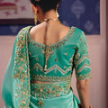 Aqua Green Georgette Saree Heavy Zari Embroidery  Designer Blouse