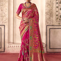 Adorable Rani Pink Dola Zari Silk Saree with Heavy Embroidery Thread Work for Women