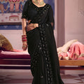 Black Georgette Saree Heavy Sequin Zari Embroidery Designer Blouse 