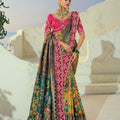 Magnificent Multicolor Pure Patola Silk Saree Mirror Moti Cut-Dana Work for Women
