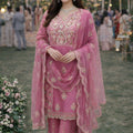 Beautiful Pink Shimmer Silk Wedding Wear Readymade Salwar Suit for Women