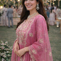 Beautiful Pink Shimmer Silk Wedding Wear Readymade Salwar Suit for Women