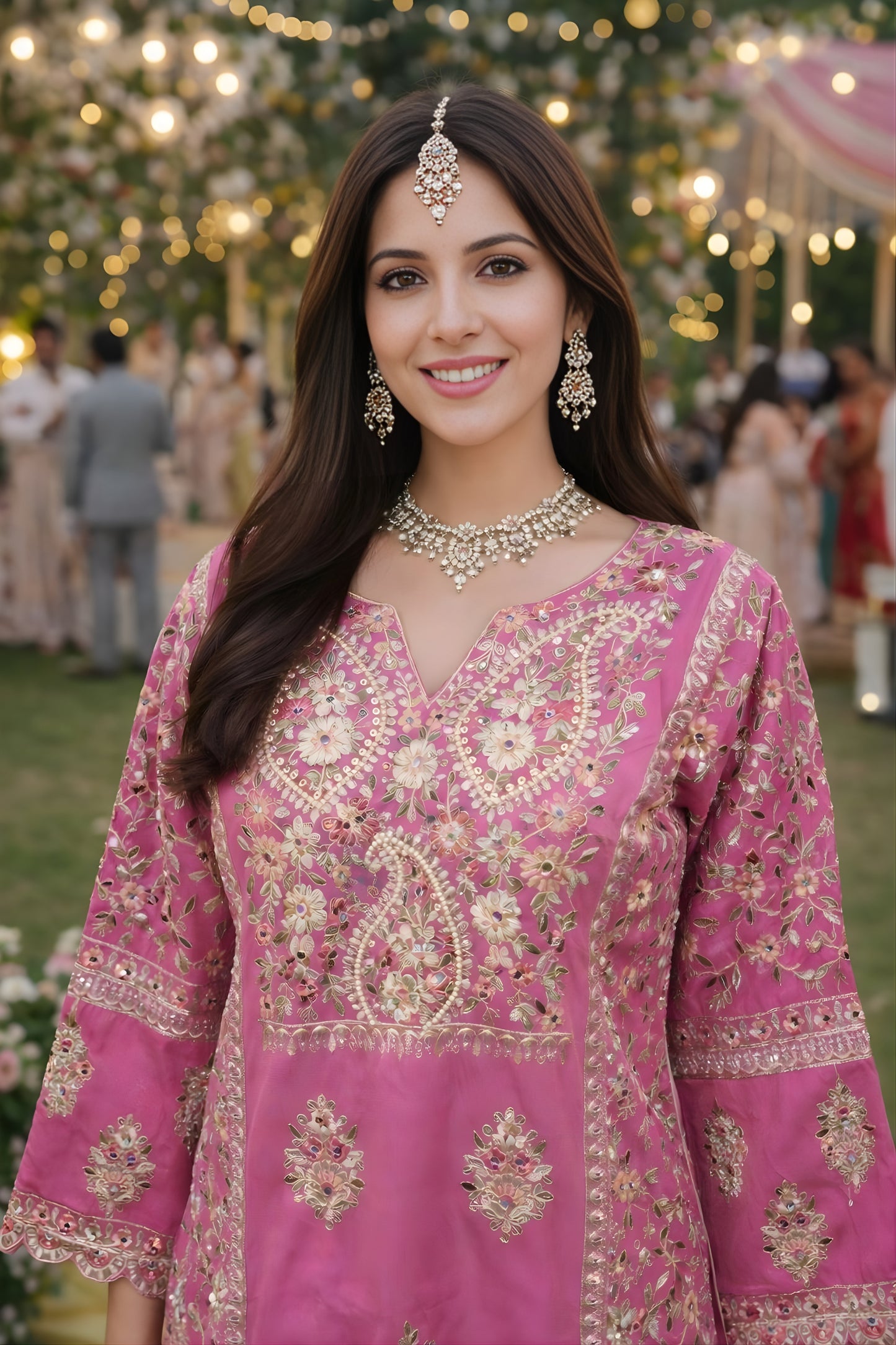 Beautiful Pink Shimmer Silk Wedding Wear Readymade Salwar Suit for Women