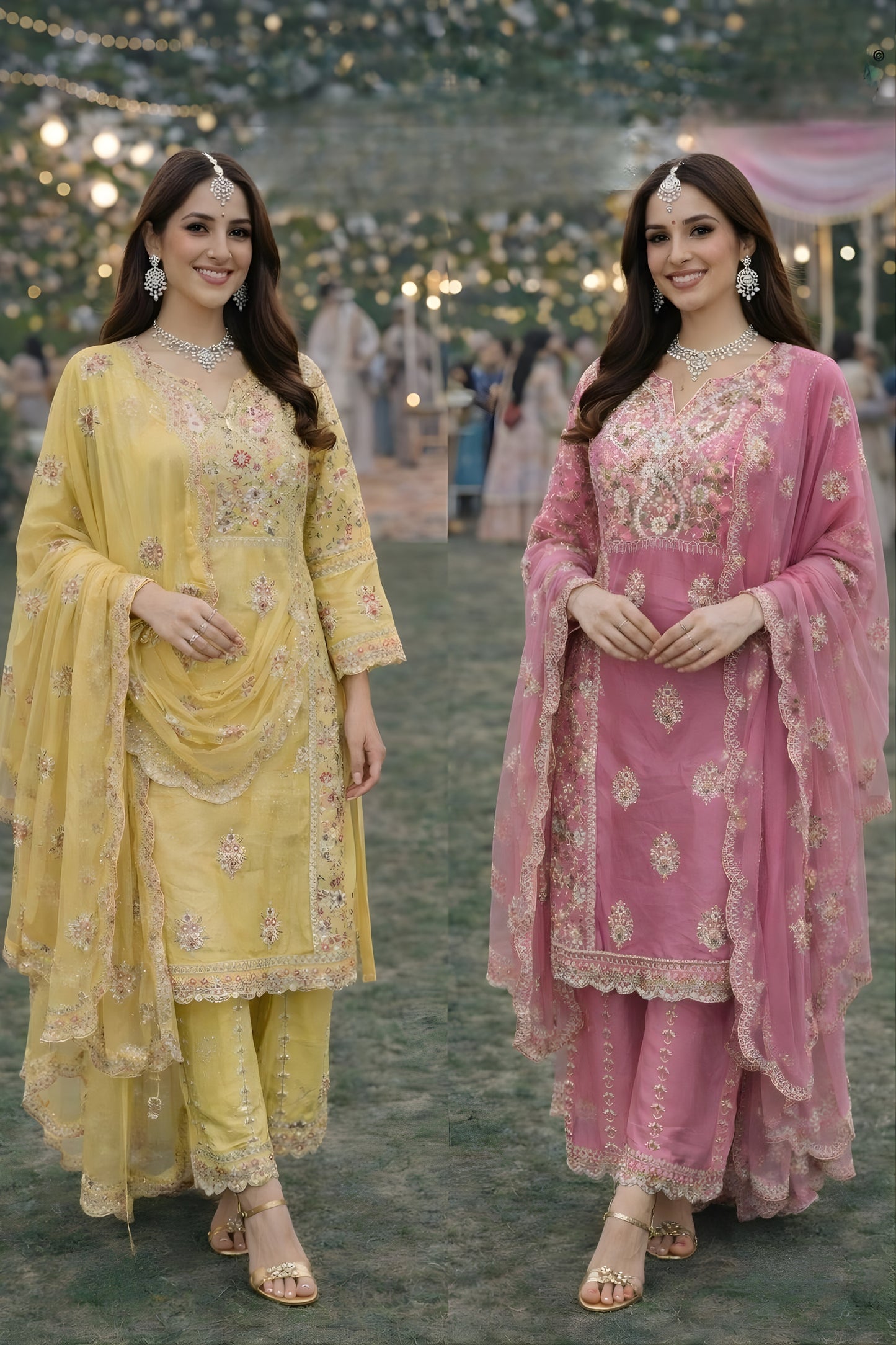 Beautiful Pink Shimmer Silk Wedding Wear Readymade Salwar Suit for Women