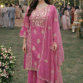Beautiful Pink Shimmer Silk Wedding Wear Readymade Salwar Suit for Women