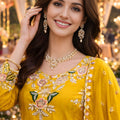 Gorgeous Yellow Viscose  Embroidered Readymade Palazzo Suit Set with Dupatta for Women