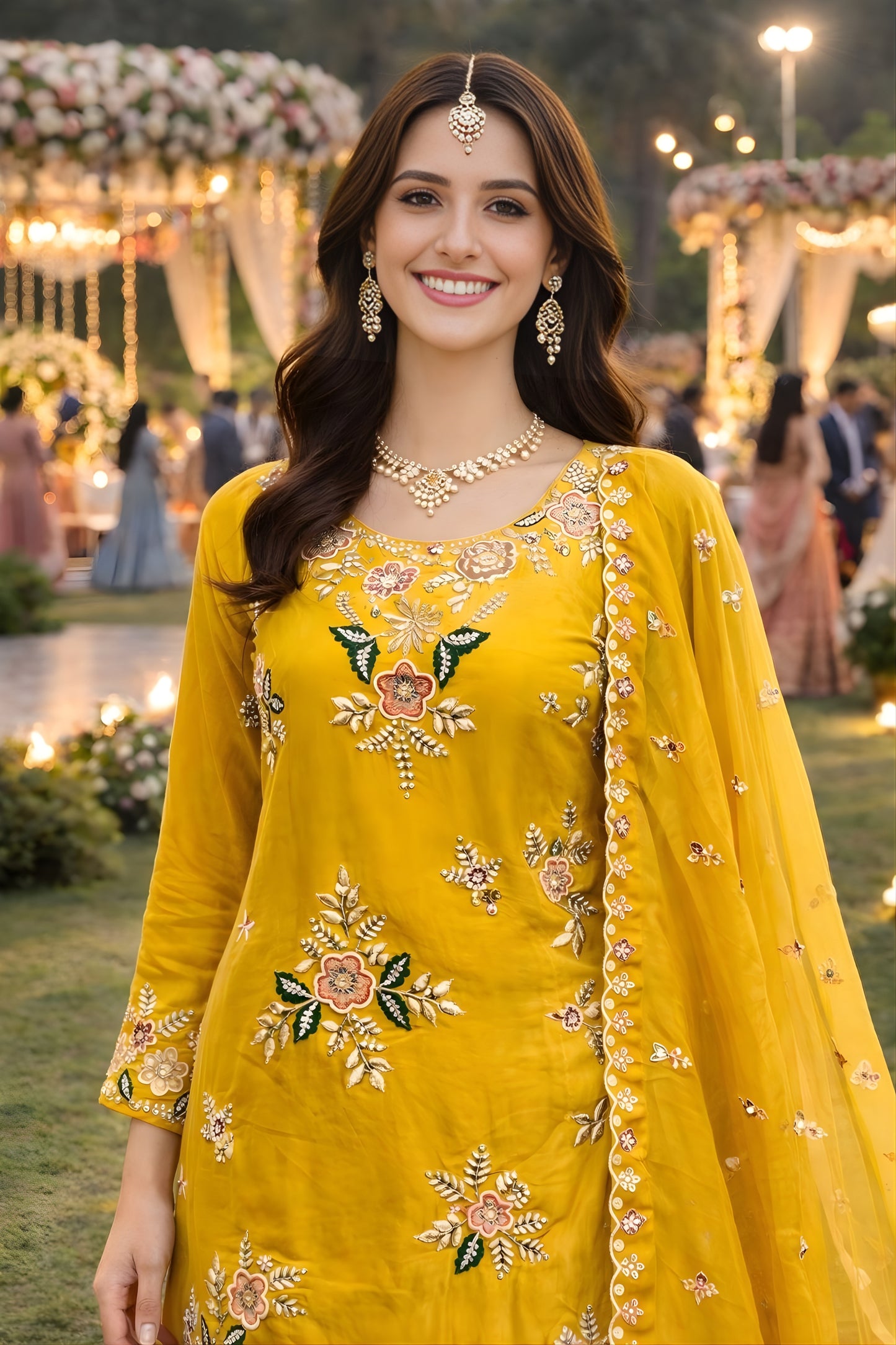 Gorgeous Yellow Viscose  Embroidered Readymade Palazzo Suit Set with Dupatta for Women