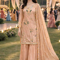 Elegant Peach Viscose Embroidered Readymade Palazzo Suit Set with Dupatta for Women