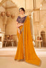 Mustard Yellow Silk Saree Heavy Embroidered Lace Border Purple Blouse 