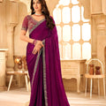  Purple Silk Saree with Embroidered Border Designer Blouse