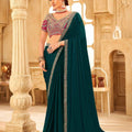 Teal Green Embroidered Saree with Designer Blouse Party Wear