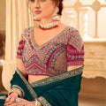 Teal Green Embroidered Saree with Designer Blouse Party Wear