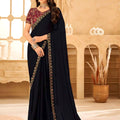 Black Georgette Saree with Embroidered Border Maroon Designer Blouse