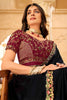 Black Georgette Saree with Embroidered Border Maroon Designer Blouse
