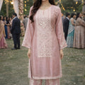 Elegant Blush Pink Chinon Silk Embroidered Straight Salwar Suit with Dupatta