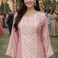Elegant Blush Pink Chinon Silk Embroidered Straight Salwar Suit with Dupatta